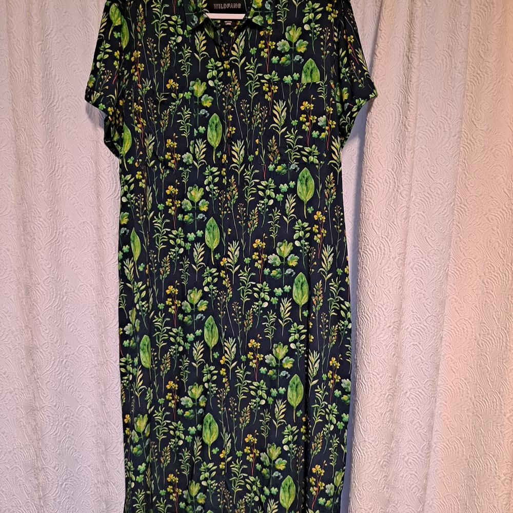 Wildfang Blue and Green Botanical Shirt Dress